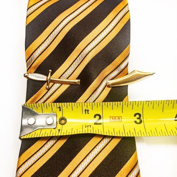 100% Silk VTG Serica Tie & Scimitar Sword Tie Bar Mother of Pearl - Picture 11 of 14
